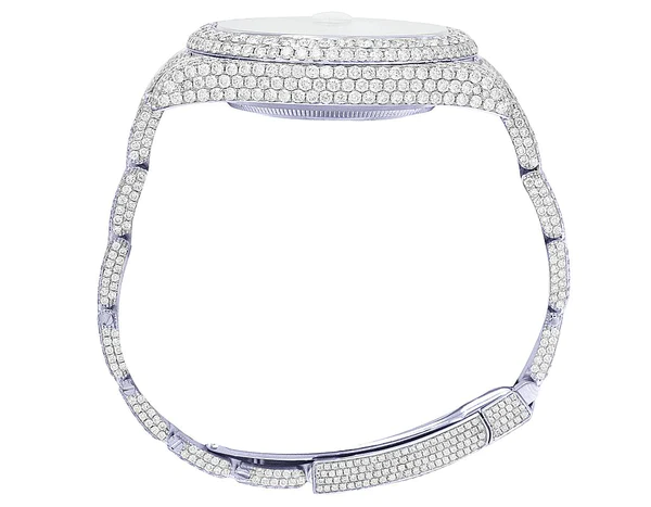 Rolex Datejust Jubilee VVS Diamond Men Watch, Black 36mm Dial White Gold Plated Stainless Steel Men Watch For Gift, Fully Iced Out Arabic Birthday Gift Watch For Him