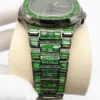 Patek Philippe Green Baguette Diamond Men Automatic Watch, White Gold Plated Men Watch For Birthday Gift