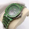 Patek Philippe Green Baguette Diamond Men Automatic Watch, White Gold Plated Men Watch For Birthday Gift