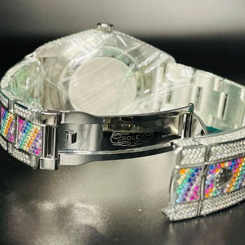 Rolex Oyster Perpetual Stainless Steel All Diamond Rainbow Watch, Gold Plated VVS Diamond Watch, Diamond Watch Birthday Gift For Him