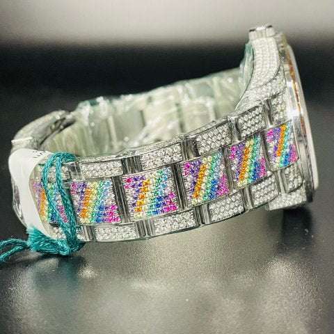 Rolex Oyster Perpetual Stainless Steel All Diamond Rainbow Watch, Gold Plated VVS Diamond Watch, Diamond Watch Birthday Gift For Him