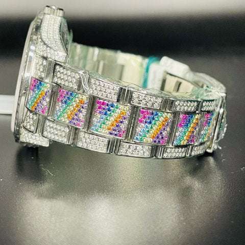 Rolex Oyster Perpetual Stainless Steel All Diamond Rainbow Watch, Gold Plated VVS Diamond Watch, Diamond Watch Birthday Gift For Him