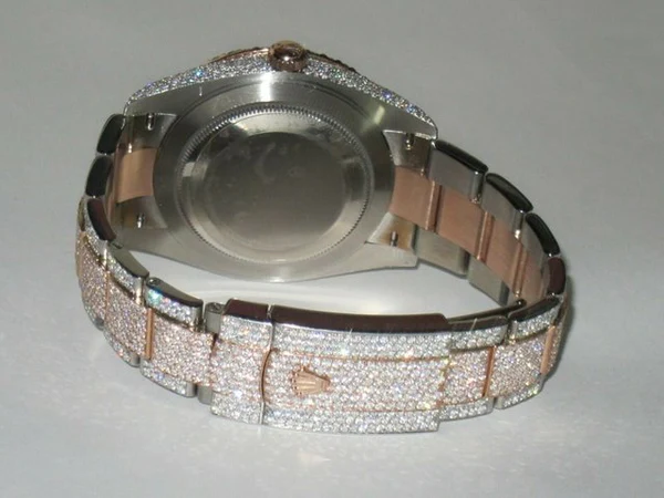 Rolex Datejust Wimbledon Stainless Steel White VVS Diamond Watch, Rose & White Gold 2 Tone Plated VVS Diamond Watch, Diamond Watch Birthday Gift For Him