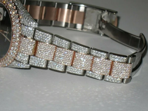 Rolex Datejust Wimbledon Stainless Steel White VVS Diamond Watch, Rose & White Gold 2 Tone Plated VVS Diamond Watch, Diamond Watch Birthday Gift For Him