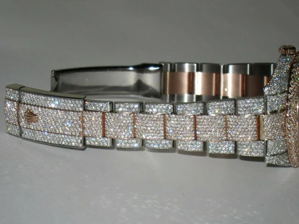 Rolex Datejust Wimbledon Stainless Steel White VVS Diamond Watch, Rose & White Gold 2 Tone Plated VVS Diamond Watch, Diamond Watch Birthday Gift For Him