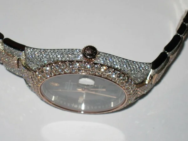 Rolex Datejust Wimbledon Stainless Steel White VVS Diamond Watch, Rose & White Gold 2 Tone Plated VVS Diamond Watch, Diamond Watch Birthday Gift For Him