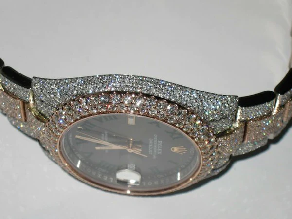 Rolex Datejust Wimbledon Stainless Steel White VVS Diamond Watch, Rose & White Gold 2 Tone Plated VVS Diamond Watch, Diamond Watch Birthday Gift For Him