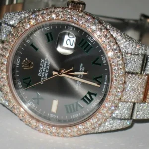 Rolex Datejust Wimbledon Stainless Steel White VVS Diamond Watch, Rose & White Gold 2 Tone Plated VVS Diamond Watch, Diamond Watch Birthday Gift For Him