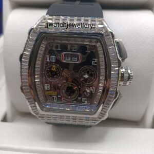 Rechard Mille Baguette Moissanite Diamond Full Iced Out Men Wrist Watch, Silicon Band Working Moissanite Diamond Watch For Men