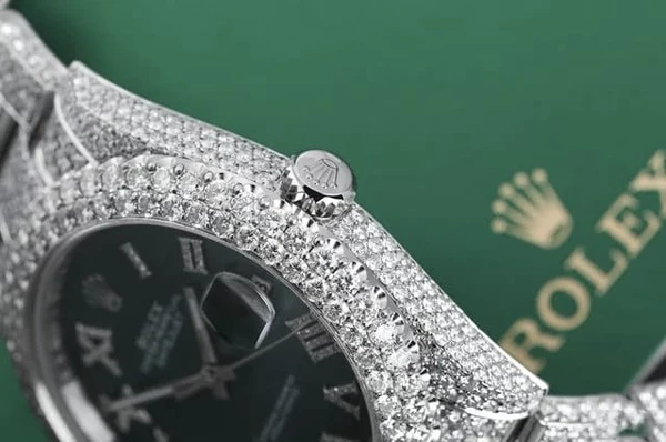 Rolex Datejust Presidential VVS Diamond Men Watch, Green 41mm Dial White Gold Plated Stainless Steel Men Watch For Gift, Fully Iced Out Birthday Gift Watch For Him