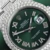 Rolex Datejust Presidential VVS Diamond Men Watch, Green 41mm Dial White Gold Plated Stainless Steel Men Watch For Gift, Fully Iced Out Birthday Gift Watch For Him