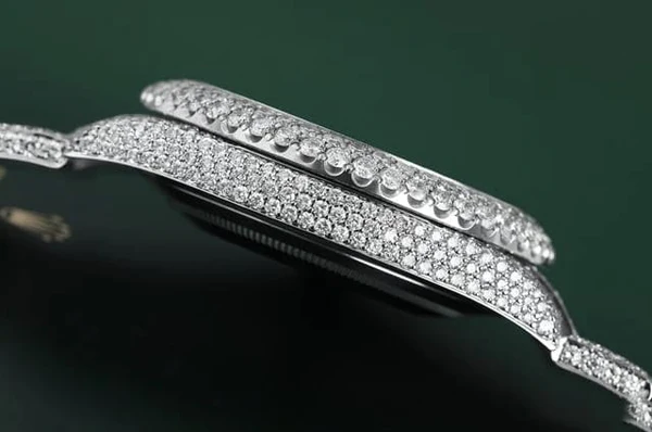 Rolex Datejust Presidential VVS Diamond Men Watch, Green 41mm Dial White Gold Plated Stainless Steel Men Watch For Gift, Fully Iced Out Birthday Gift Watch For Him