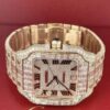 Cartier Santos Round & Baguette VVS Diamond Men Watch, Stainless Steel Rose Gold Plated Men Watch For Birthday Gift