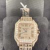 Cartier Santos Round & Baguette VVS Diamond Men Watch, Stainless Steel Rose Gold Plated Men Watch For Birthday Gift