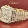 Cartier Santos Round & Baguette VVS Diamond Men Watch, Stainless Steel Rose Gold Plated Men Watch For Birthday Gift