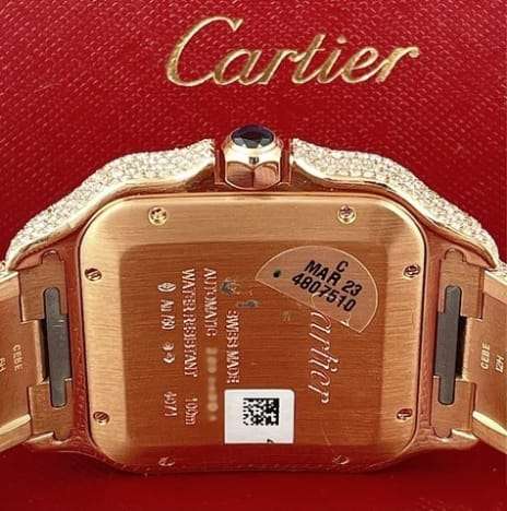 Cartier Santos Round & Baguette VVS Diamond Men Watch, Stainless Steel Rose Gold Plated Men Watch For Birthday Gift