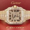 Cartier Santos Round & Baguette VVS Diamond Men Watch, Stainless Steel Rose Gold Plated Men Watch For Birthday Gift