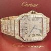 Cartier Santos Round & Baguette VVS Diamond Men Watch, Stainless Steel Rose Gold Plated Men Watch For Birthday Gift