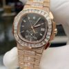 Patek Philippe Geneve Round & Baguette VVS Diamond Men Automatic Watch, Rose Gold Plated Full Iced Out Men Watch For Birthday Gift