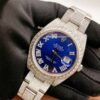 Rolex Blue VVS Diamond Iced Out Men Watch, 41mm Dial White Gold Plated Stainless Steel Men Watch For Gift, Fully Iced Out Birthday Gift Watch For Him