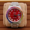Rolex Red VVS Diamond Iced Out Men Watch, 41mm Dial White Gold Plated Stainless Steel Men Watch For Gift, Fully Iced Out Birthday Gift Watch For Him