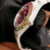 Rolex Red VVS Diamond Iced Out Men Watch, 41mm Dial White Gold Plated Stainless Steel Men Watch For Gift, Fully Iced Out Birthday Gift Watch For Him