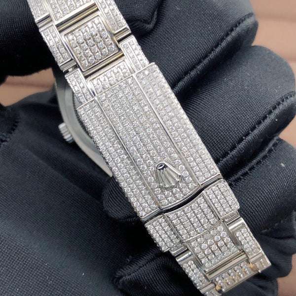 Rolex Datejust White Dial VVS Diamond Iced Out Men Watch, 41mm Dial White Gold Plated Stainless Steel Men Watch For Gift, Fully Iced Out Birthday Gift Watch For Him