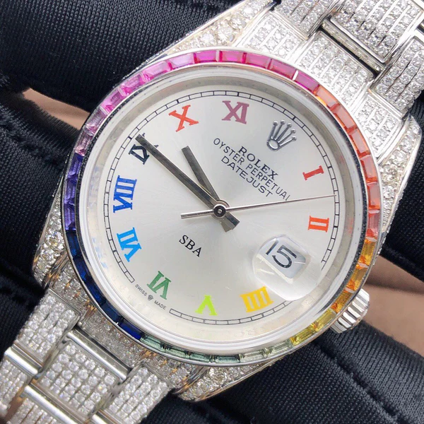 Rolex Datejust White Dial VVS Diamond Iced Out Men Watch, 41mm Dial White Gold Plated Stainless Steel Men Watch For Gift, Fully Iced Out Birthday Gift Watch For Him