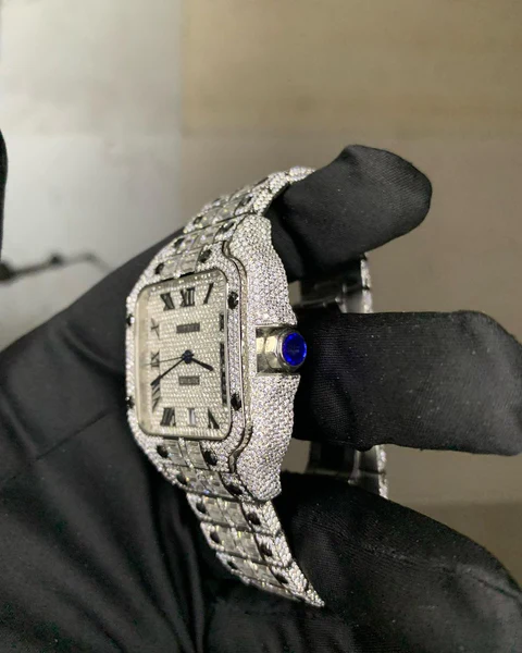 WhatsAppImage2022-08-26at3.41.20PM_1_600x600 Cartier Santos Round & Baguette VVS Iced Out Diamond Men Watch, Stainless Steel White Gold Plated Men Watch For Birthday Gift