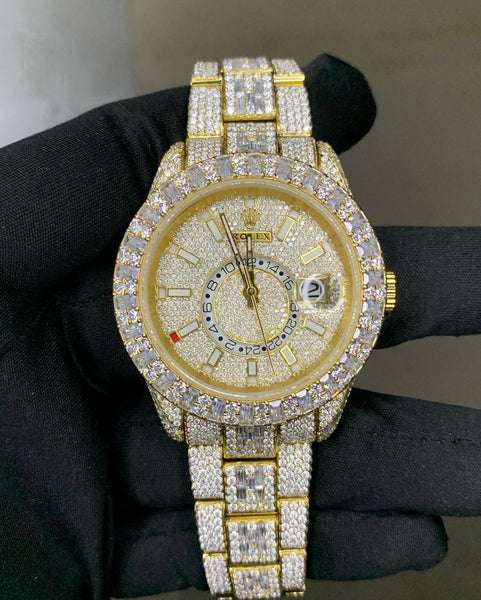 WhatsAppImage2022-08-26at3.49.49PM_2_600x600 Rolex Sky Dweller Baguette & Round Iced Out VVS Diamond Men Watch, 42mm Dial Yellow Gold Plated Stainless Steel Men Watch For Gift, Fully Iced Out Birthday Gift Watch For Him