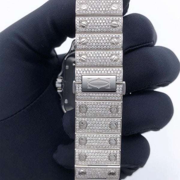 Cartier Santos VVS Diamond Men Watch, Stainless Steel White Gold Plated Men Watch For Birthday Gift