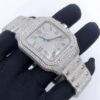 Cartier Santos VVS Diamond Men Watch, Stainless Steel White Gold Plated Men Watch For Birthday Gift
