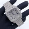 Cartier Santos VVS Diamond Men Watch, Stainless Steel White Gold Plated Men Watch For Birthday Gift