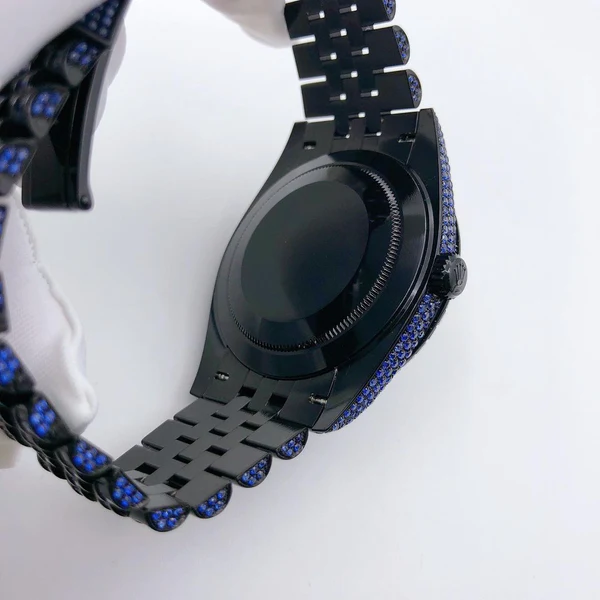 Rolex President Blue Baguette Diamond Men Automatic Watch, White Gold Plated Men Watch For Birthday Gift, Color Gemstone Watch For Men