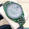 Rolex President Green Sapphire Baguette Diamond Men Automatic Watch, White Gold Plated Men Watch For Birthday Gift, Color Gemstone Watch For Men