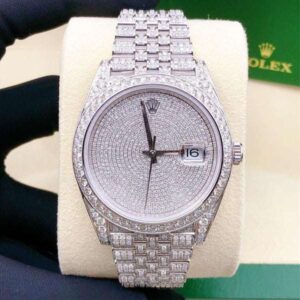 Rolex Datejust Jubilee VVS Diamond Men Watch, 41mm Dial White Gold Plated Stainless Steel Men Watch For Gift, Fully Iced Out Birthday Gift Watch For Him
