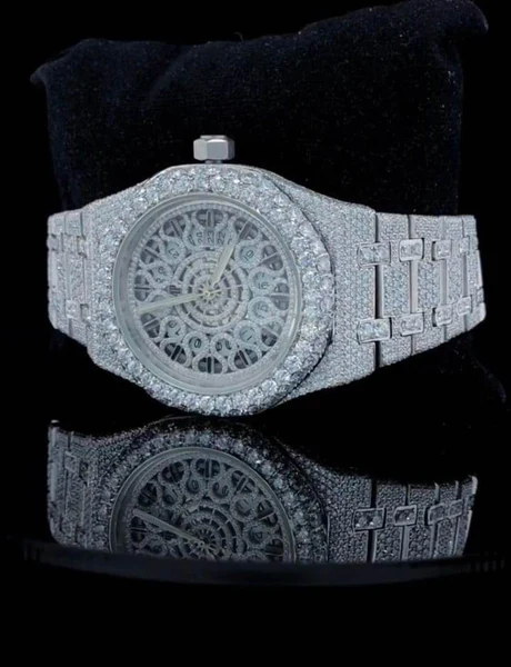 Audemars Piguet Skeleton Full Iced Out VVS Diamond Men Watch, Stainless Steel White Gold Plated Swiss Made Swiss Movement 42mm Men Diamond Watch