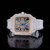 Cartier Santos Skeleton VVS Diamond Full Iced Out Men Watch, Stainless Steel White & Yellow Gold Plated Men Watch For Birthday Gift