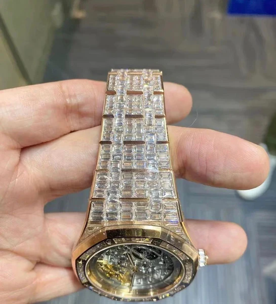 Audemars Piguet Baguette VVS Diamond Full Iced Out Watch, Stainless Steel Self Winding Diamond Watch For Him, VVS Diamond Watch