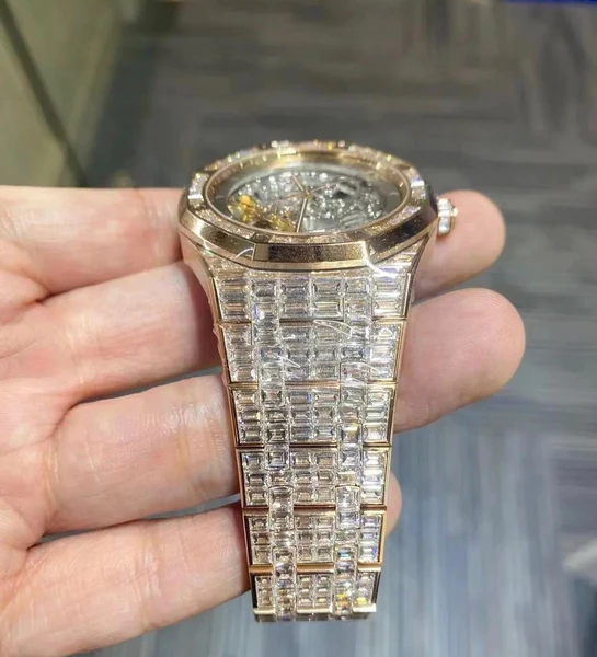 Audemars Piguet Baguette VVS Diamond Full Iced Out Watch, Stainless Steel Self Winding Diamond Watch For Him, VVS Diamond Watch