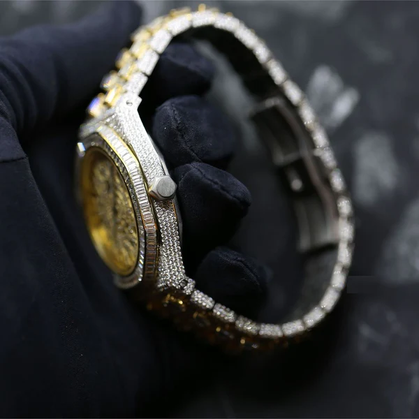 Audemars Piguet Baguette & Round VVS Diamond Full Iced Out Watch, Stainless Steel Self Winding Diamond Watch For Him, VVS Diamond Watch