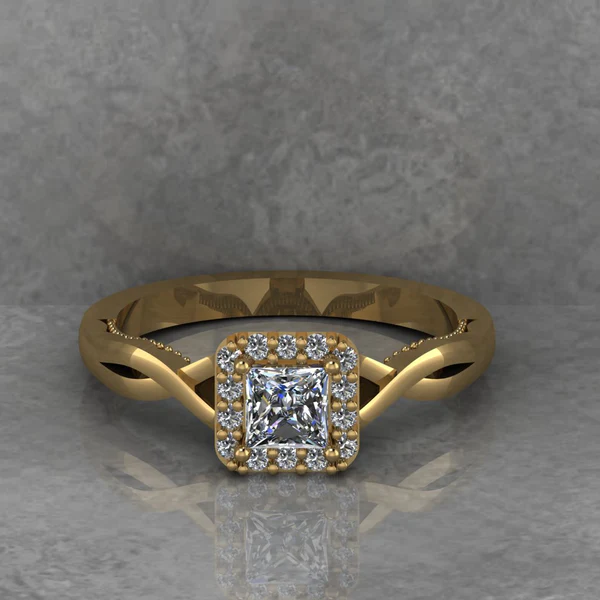 Princess Moissanite Halo Diamond Vintage Engagement Ring, Moissanite Wedding Ring, Silver Moissanite Diamond Women Ring, Proposal Gold Ring For Her