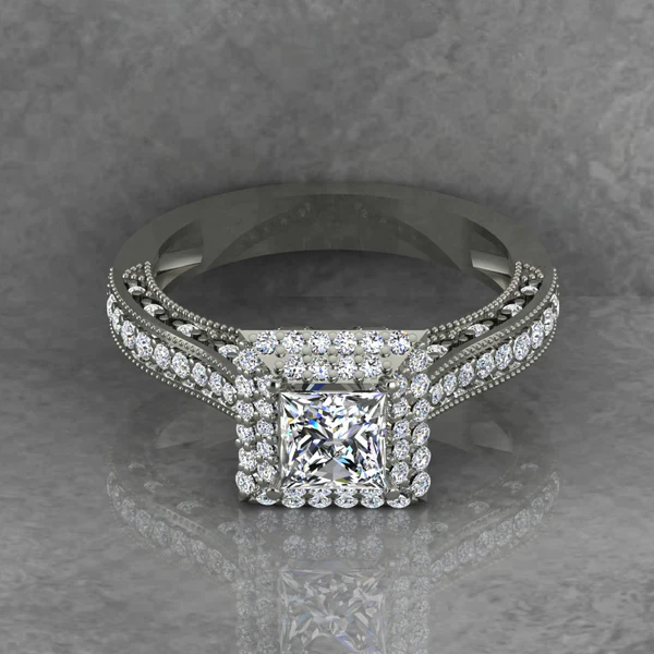 01_0bfb773b-2b1d-4731-8f24-e5ef1daaf2a3_600x600 Princess Cut Moissanite Double Halo Diamond Vintage Engagement Ring, Moissanite Wedding Ring, Silver Moissanite Diamond Women Ring, Proposal Gold Ring For Her