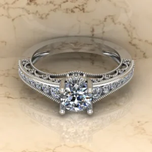 01_1143ea1c-4d54-4e18-ac23-c11fc955120f_600x600 Round Moissanite Solitaire Diamond Vintage Engagement Ring, Moissanite Wedding Ring, Silver Moissanite Diamond Women Ring, Proposal Gold Ring For Her