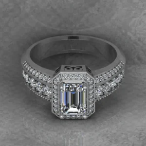 Emerald Cut Moissanite Halo Diamond Vintage Engagement Ring, Moissanite Wedding Ring, Silver Moissanite Diamond Women Ring, Proposal Gold Ring For Her
