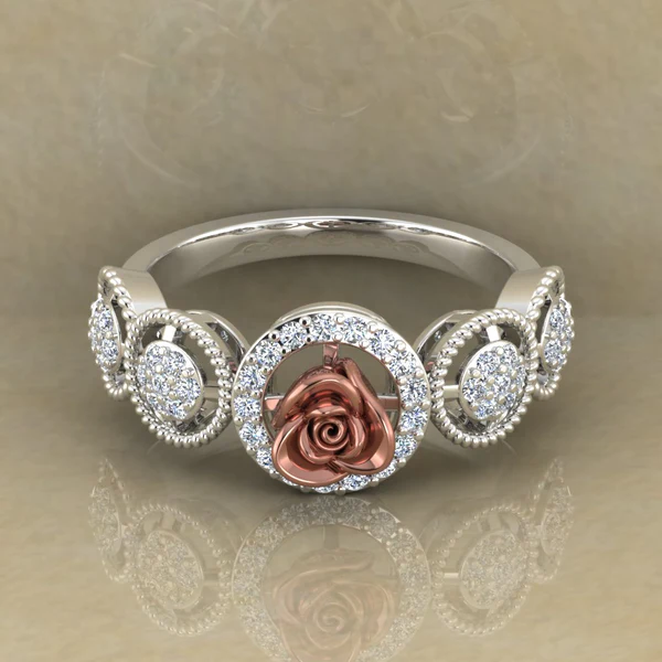 Round Moissanite Diamond Rose Shape Engagement Ring, Moissanite Diamond Engagement Ring, Sterling Silver Wedding Ring For Bridal, Solid Gold Anniversary Ring Gift For Her