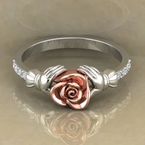 Round Moissanite Diamond Rose Shape Engagement Ring, Moissanite Diamond Engagement Ring, Sterling Silver Wedding Ring For Bridal, Solid Gold Anniversary Ring Gift For Her