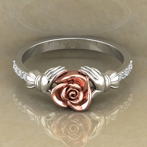 Round Moissanite Diamond Rose Shape Engagement Ring, Moissanite Diamond Engagement Ring, Sterling Silver Wedding Ring For Bridal, Solid Gold Anniversary Ring Gift For Her