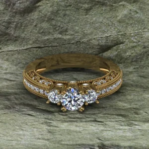 Round Cut Moissanite Solitaire 3 Stone Diamond Vintage Engagement Ring, Moissanite Wedding Ring, Silver Moissanite Diamond Women Ring, Proposal Gold Ring For Her