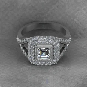 Asscher Cut Moissanite Double Halo Diamond Vintage Engagement Ring, Moissanite Wedding Ring, Silver Moissanite Diamond Women Ring, Proposal Gold Ring For Her